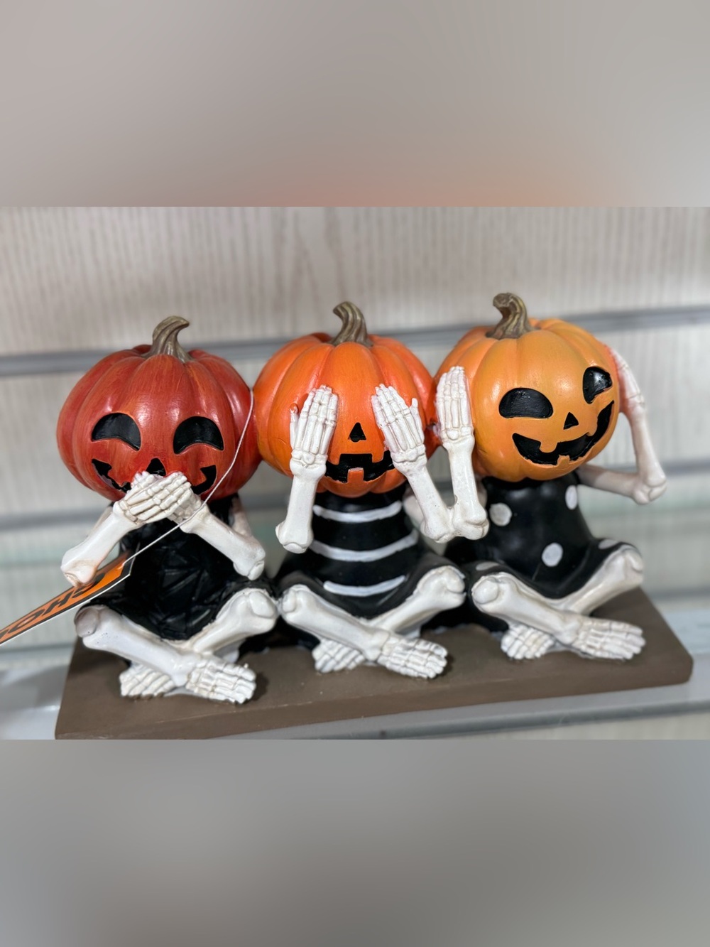 Orange and Black Pumpkin Skeleton Trio Figurine